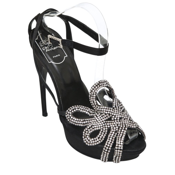 ROGER VIVIER Platforms Plumps Sandals Crystals Ankle Strap Buckle Peep Toe 39